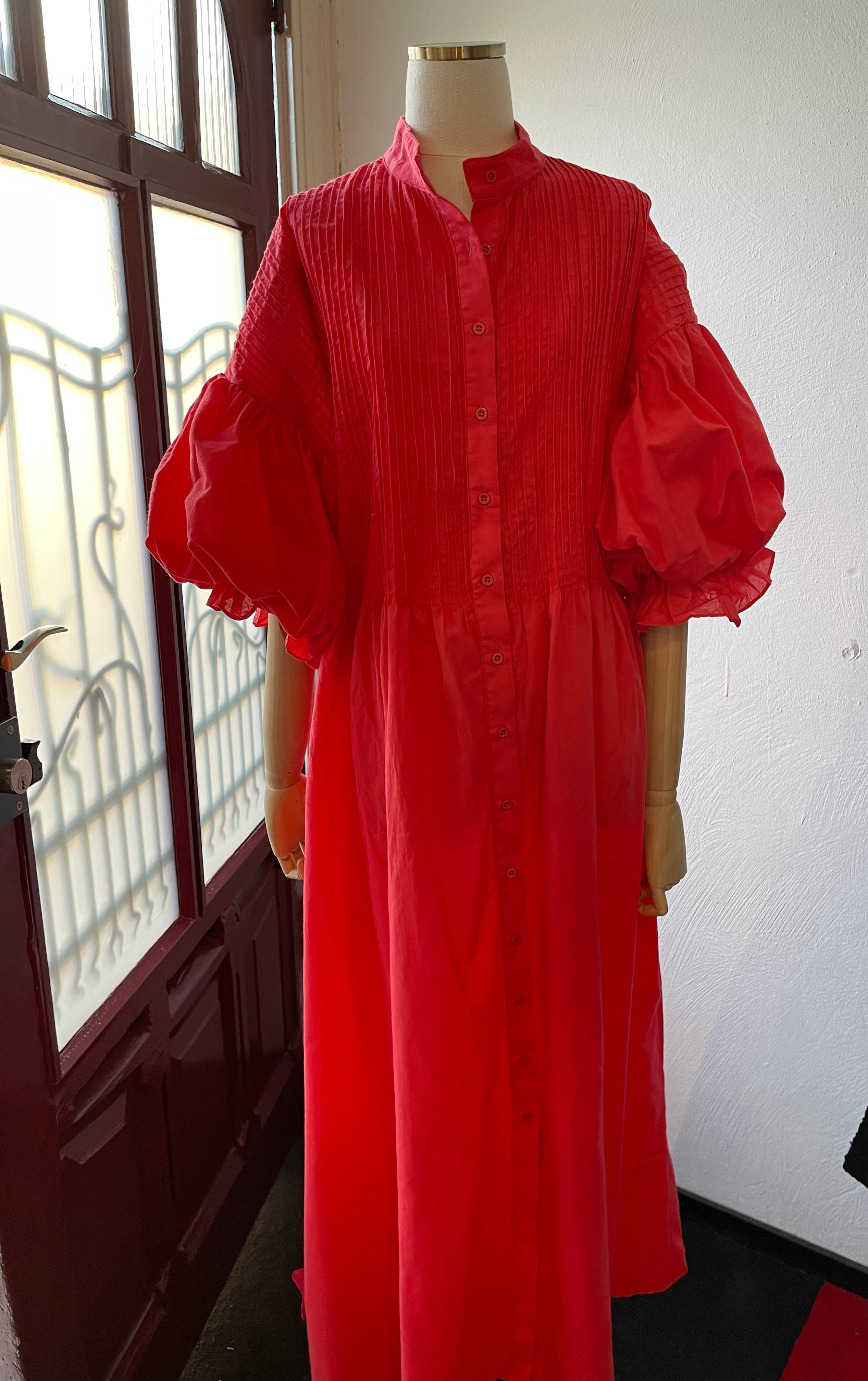 Phoebe Red Cotton Midi Dress