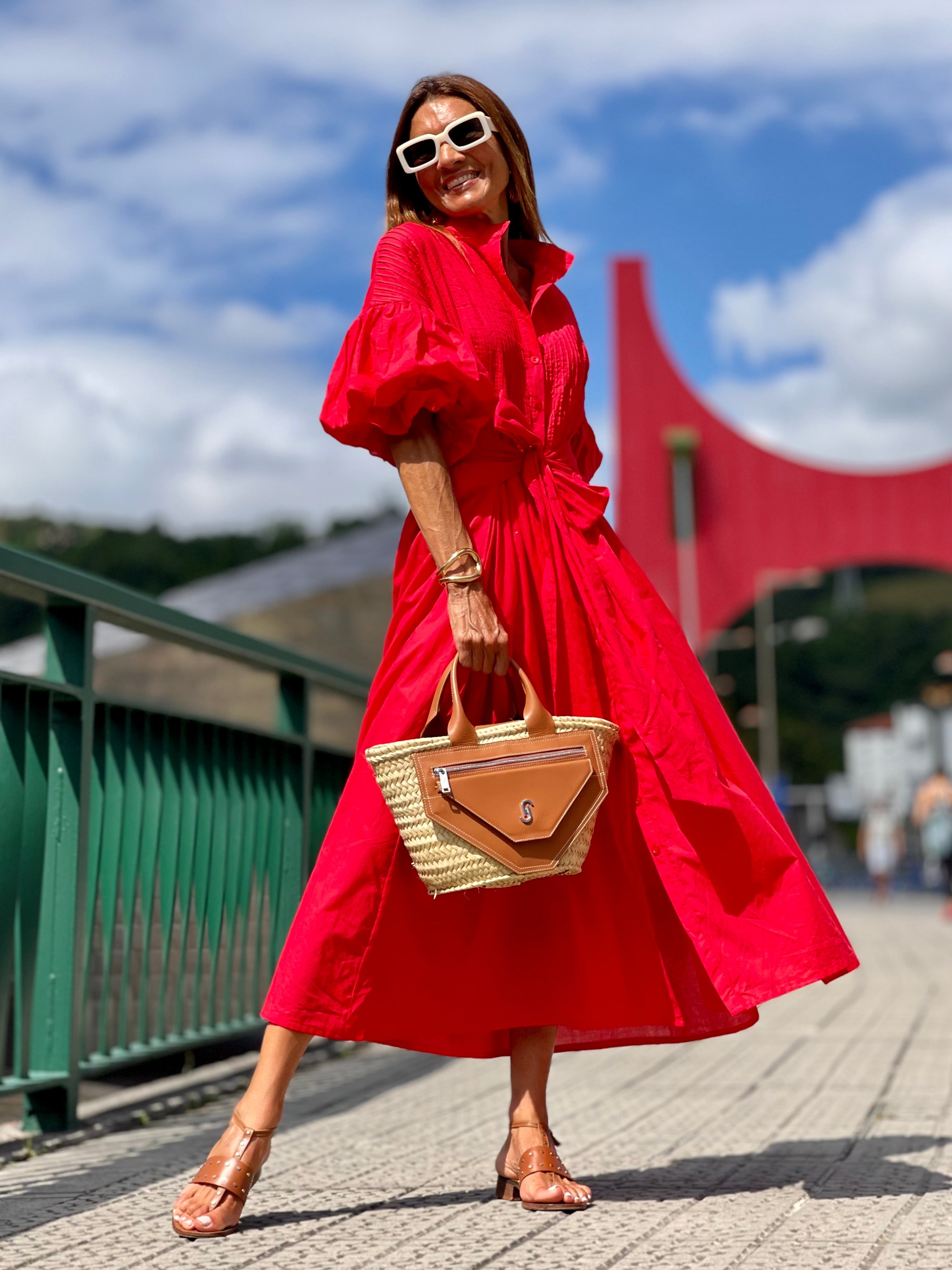 Phoebe Red Cotton Midi Dress