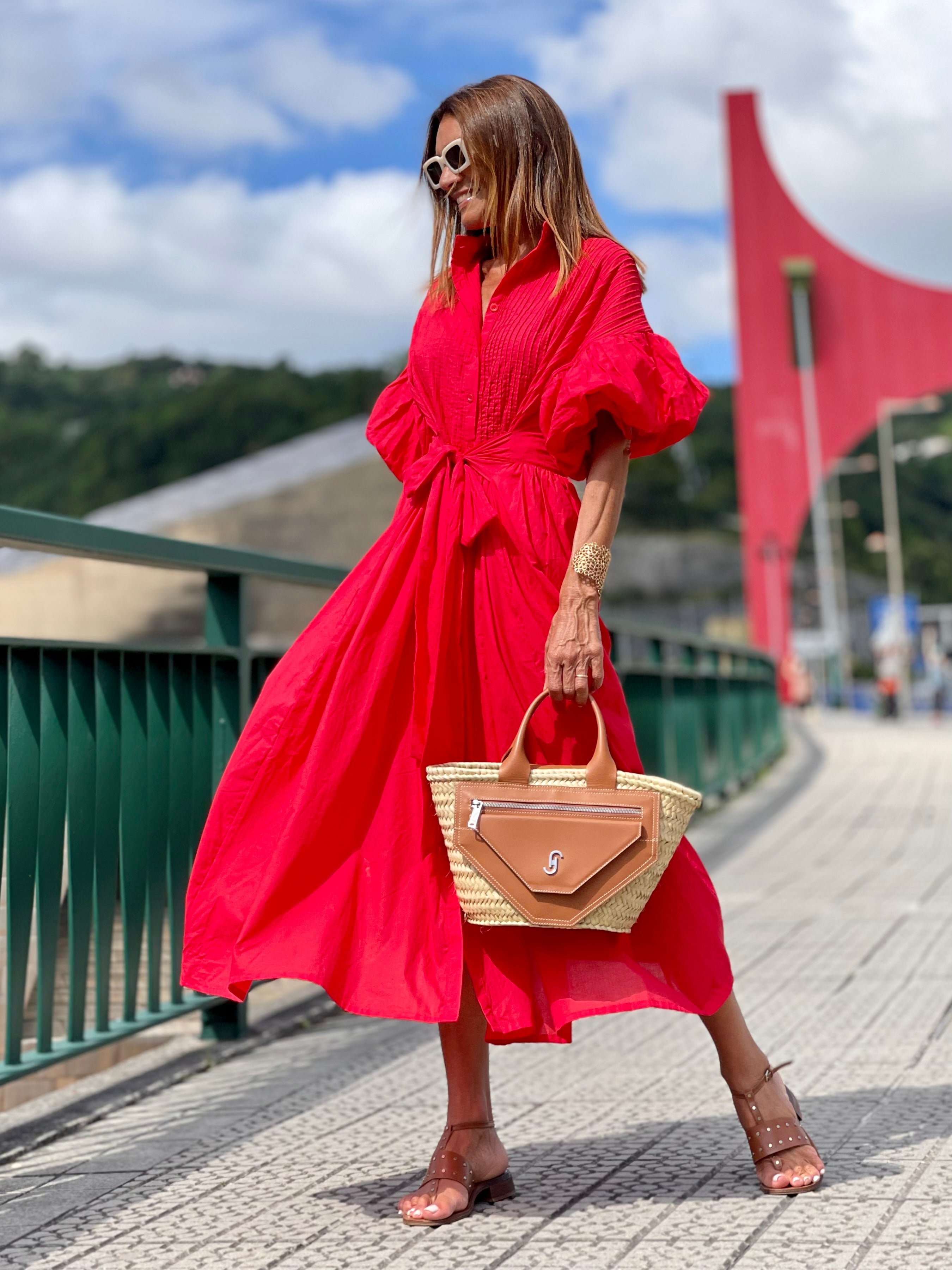 Phoebe Red Cotton Midi Dress