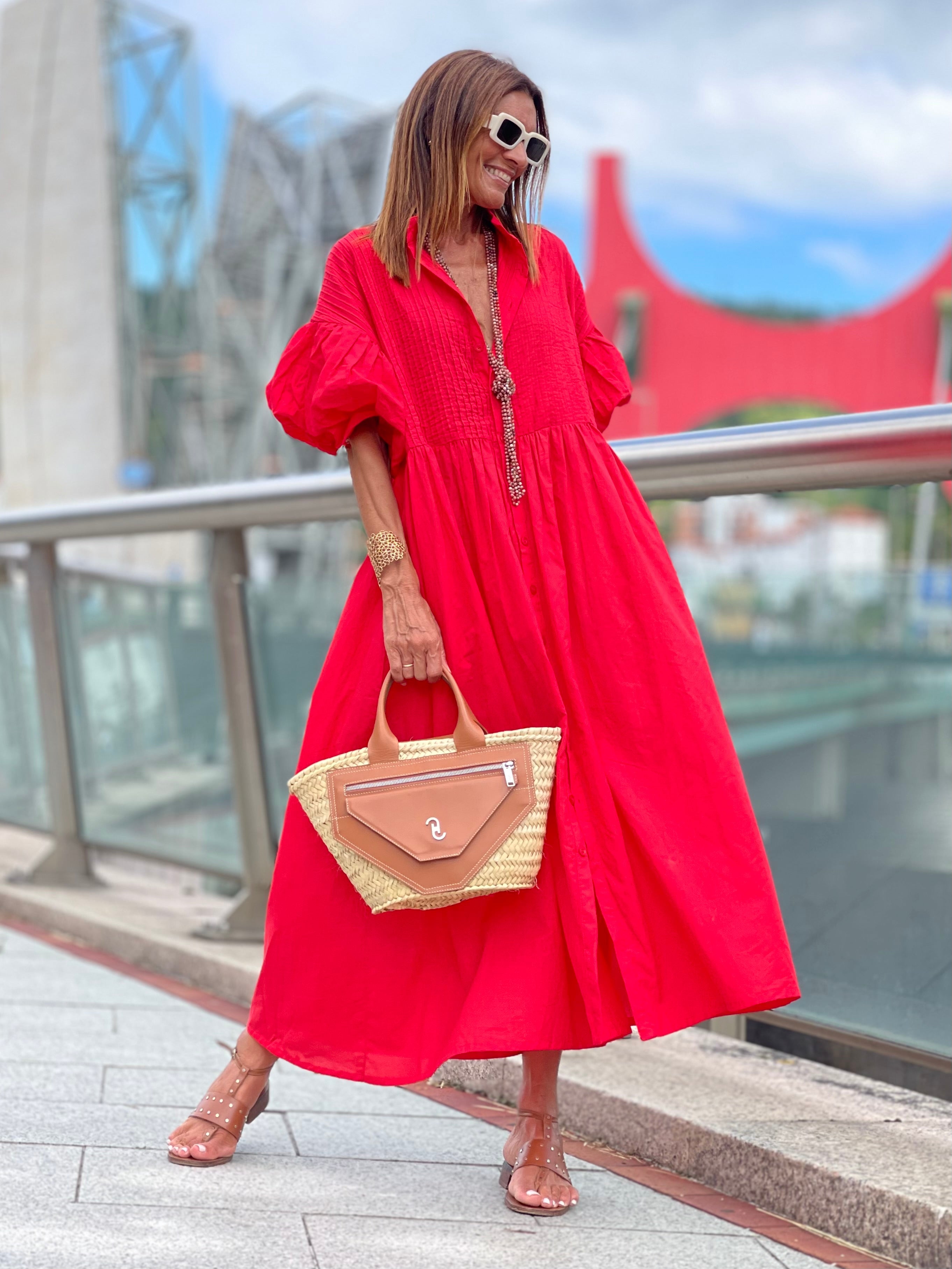 Phoebe Red Cotton Midi Dress