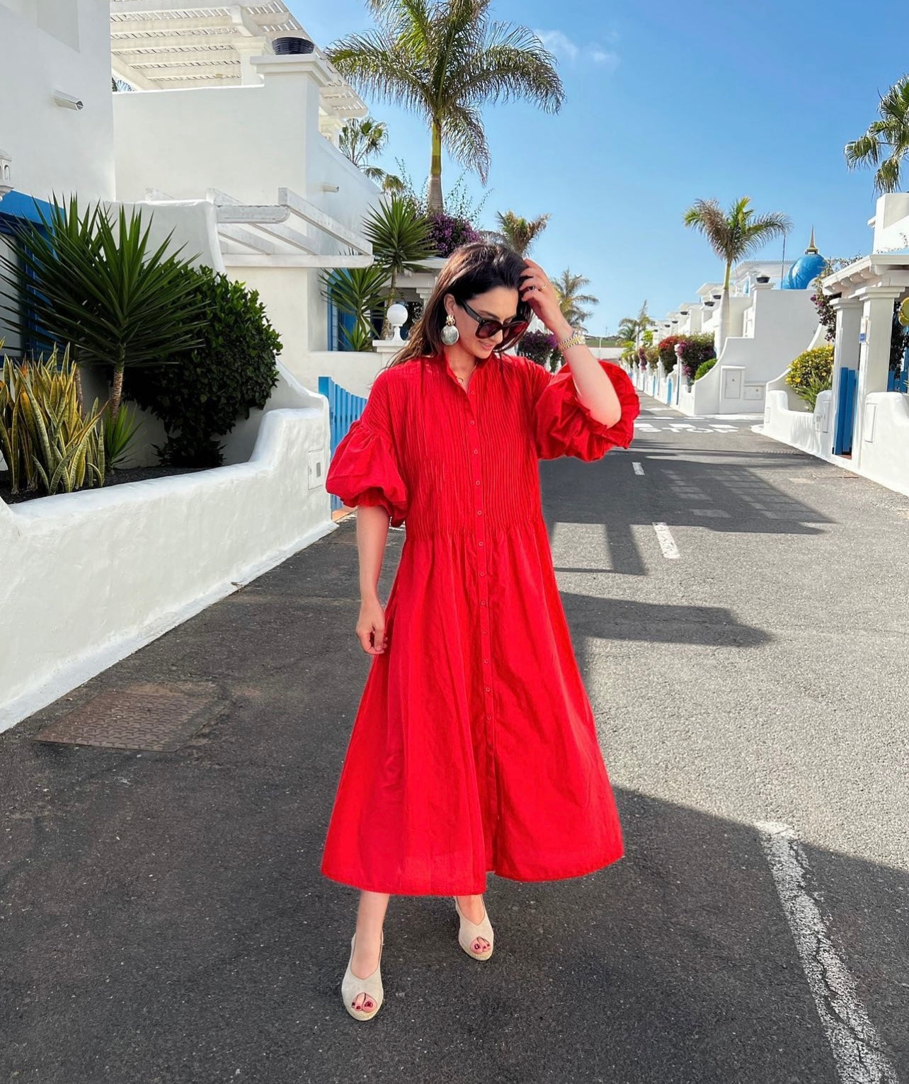 Phoebe Red Cotton Midi Dress