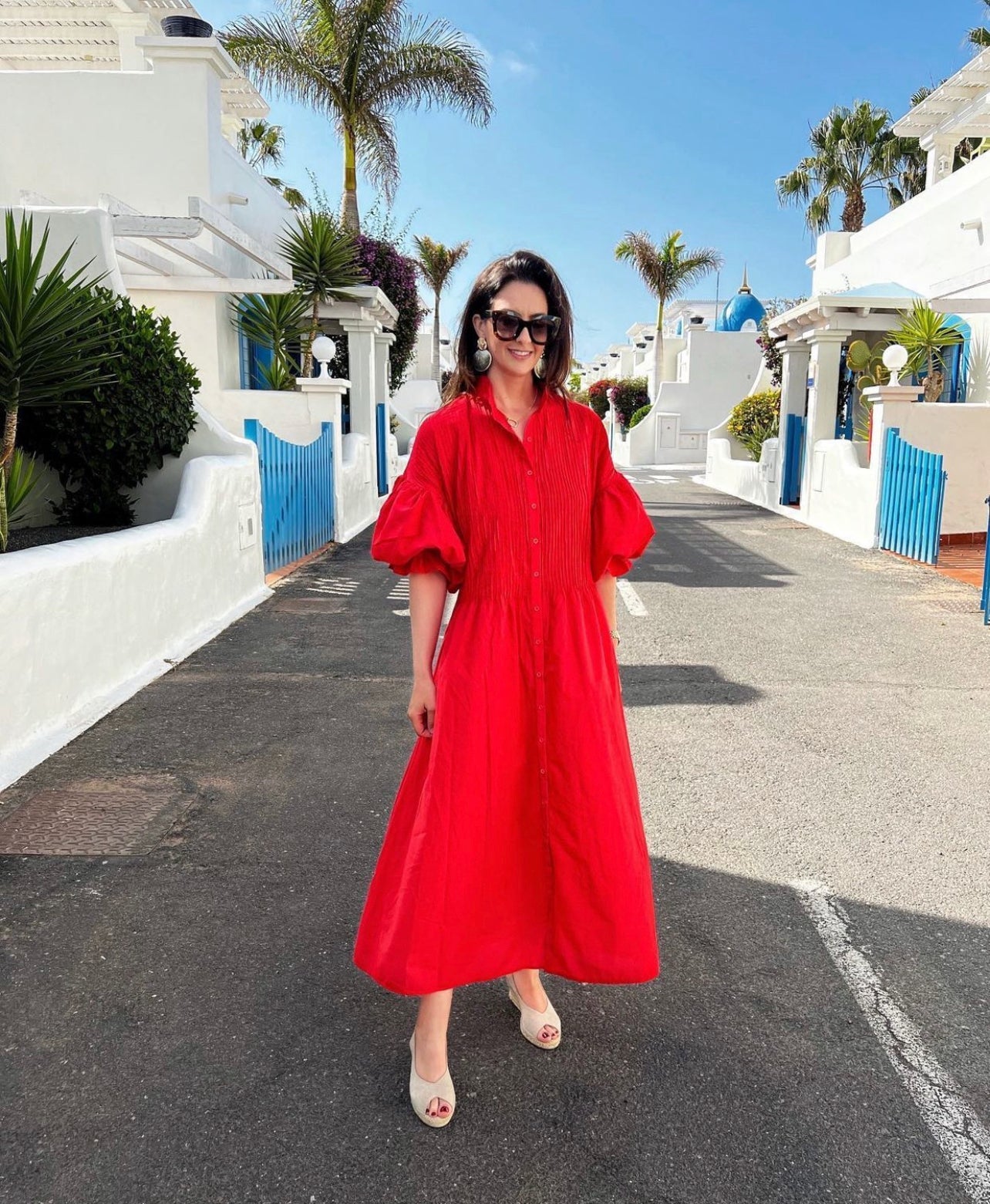 Phoebe Red Cotton Midi Dress